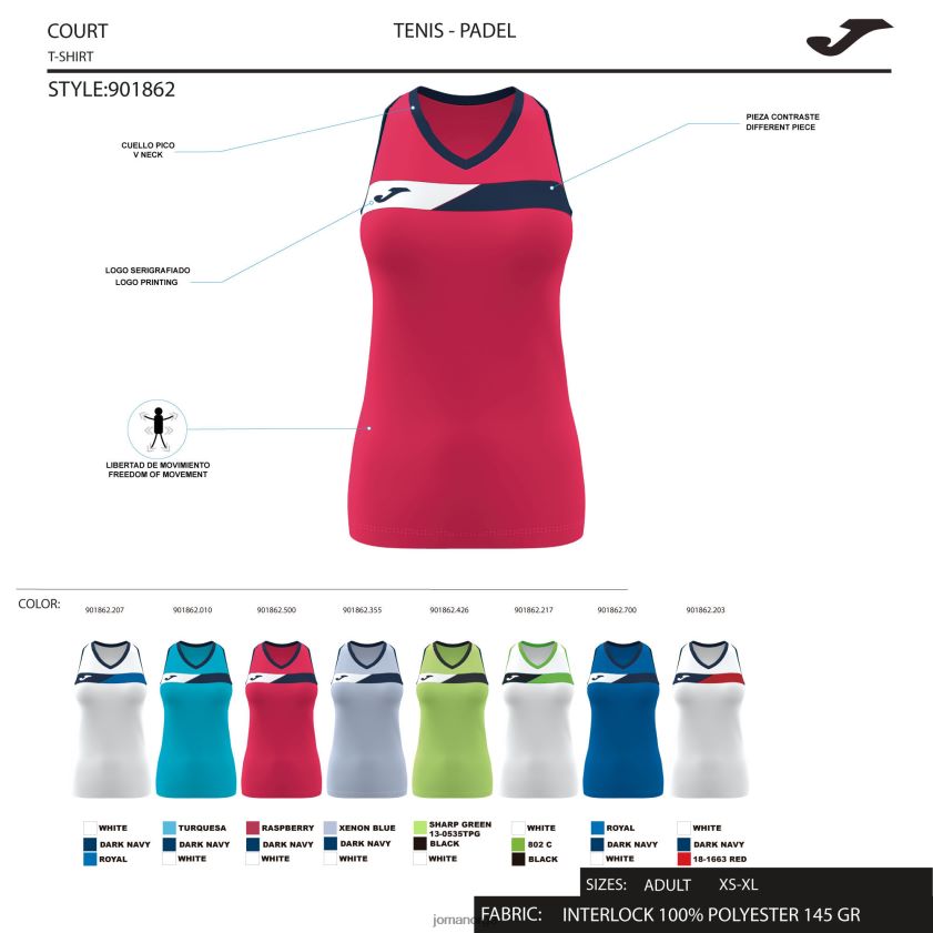 nei Joma ermeløs t-skjortebane hvit fluorescerende grønn svart FBD0T03706 kvinner