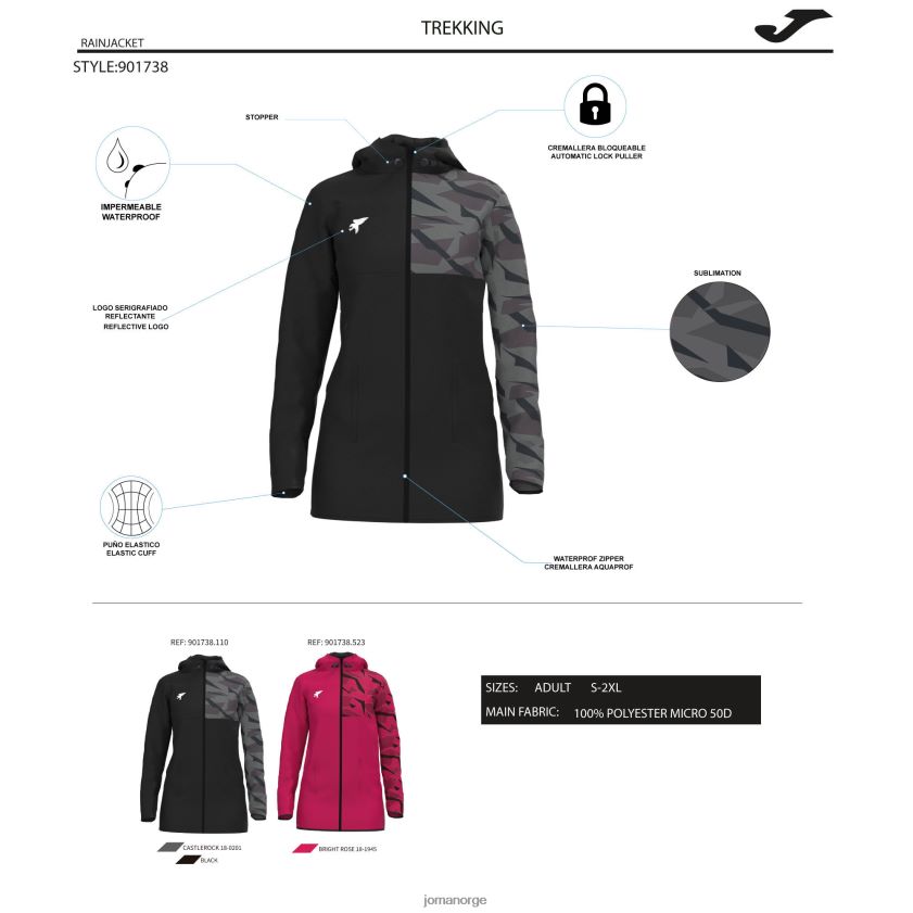 nei Joma regnjakke explorer svart mørkegrå FBD0T01735 kvinner