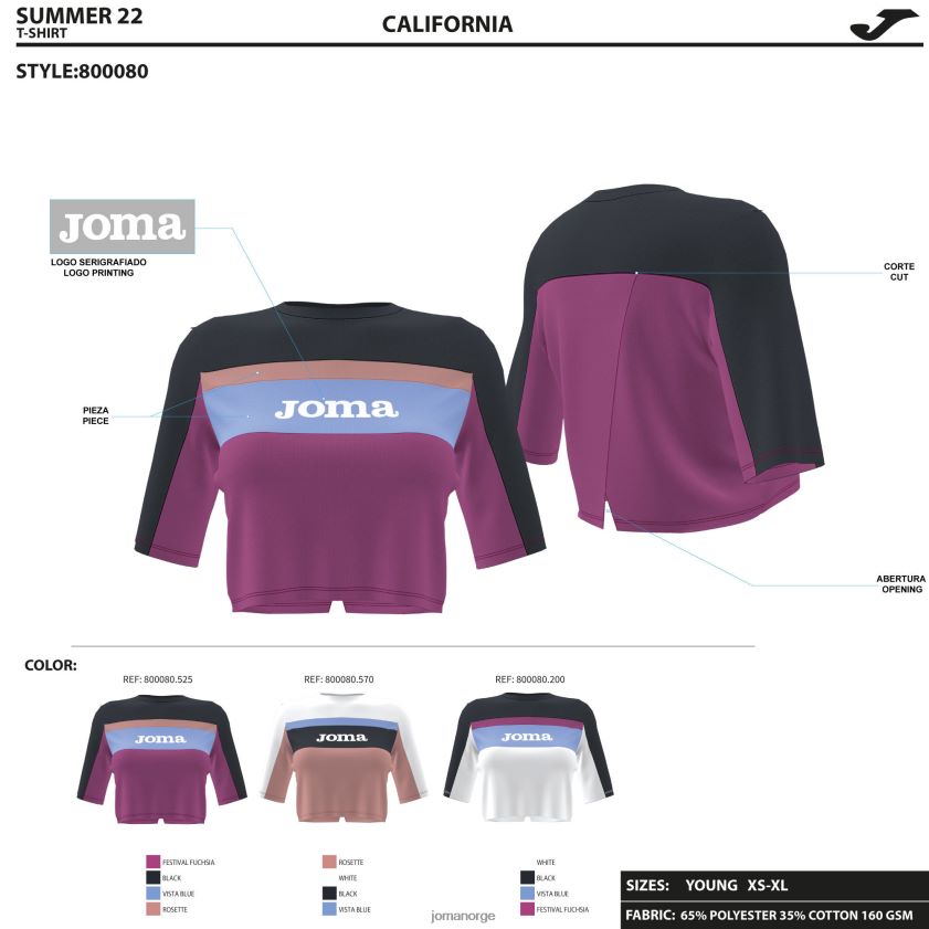 nei Joma skjorte kortermet california fuchsia svart FBD0T02244 kvinner