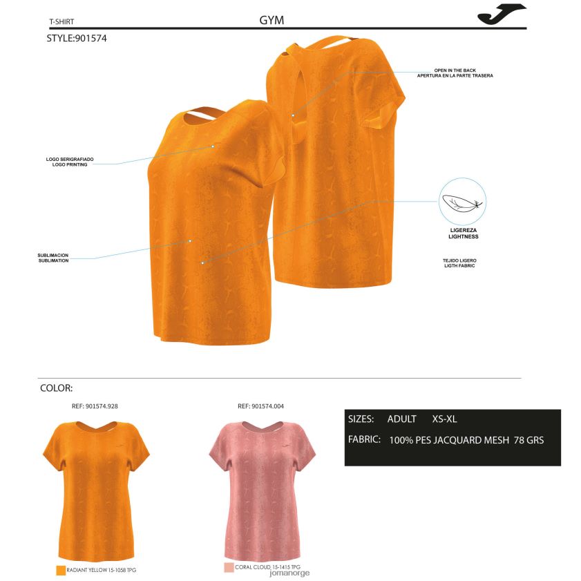 nei Joma skjorte kortermet kjerne oransje FBD0T03899 kvinner