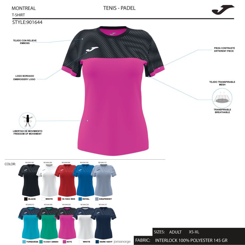nei Joma skjorte kortermet montreal grønn svart FBD0T03712 kvinner