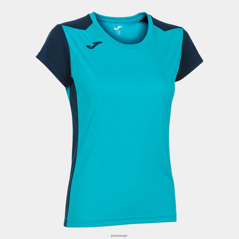 nei Joma skjorte kortermet plate ii fluorescerende turkis marineblå FBD0T03640 kvinner