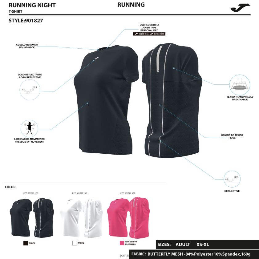 nei Joma skjorte kortermet r-natt rosa FBD0T02147 kvinner