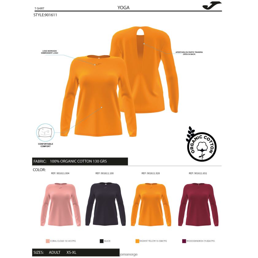 nei Joma økologisk langermet skjorte oransje FBD0T01961 kvinner