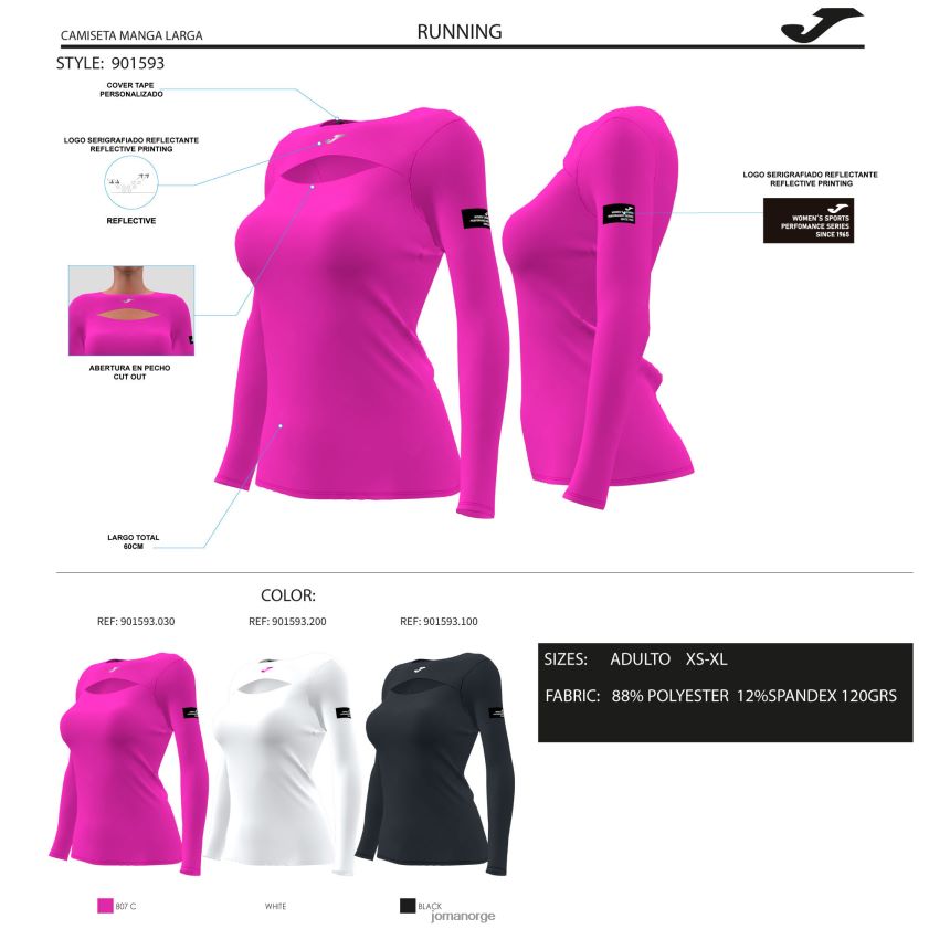 nei Joma langermet skjorte null svart FBD0T01567 kvinner