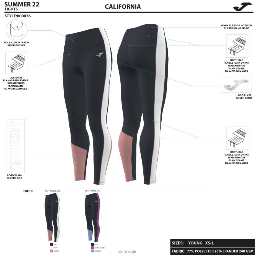 nei Joma lange tights california svart fuchsia blå FBD0T01971 kvinner
