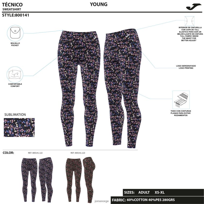 nei Joma lange tights daphne svart rosa blå FBD0T02548 kvinner