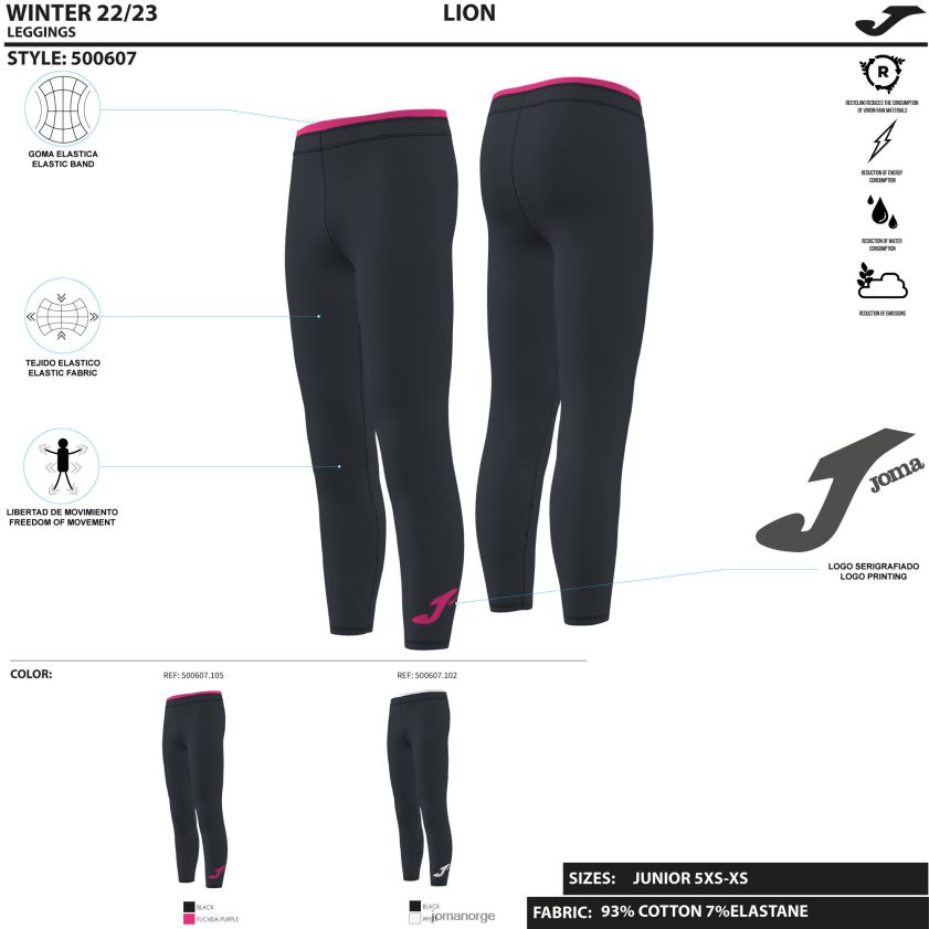 nei Joma lange tights løve svart hvit FBD0T02186 kvinner