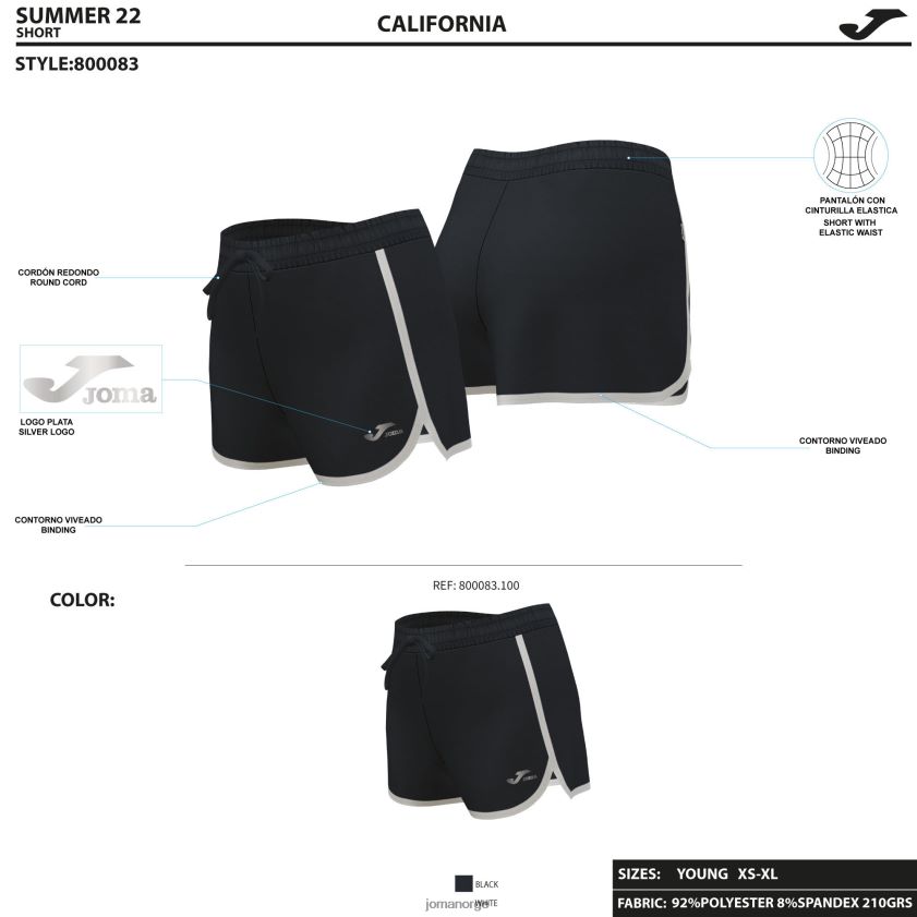 nei Joma shorts california svart FBD0T03717 kvinner
