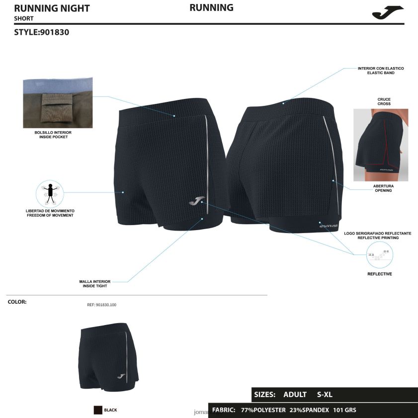 nei Joma shorts r-natt svart FBD0T02148 kvinner