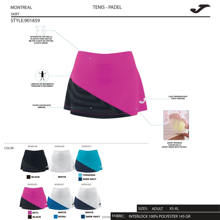 nei Joma skjørt montreal fluorescerende rosa svart FBD0T01614 kvinner