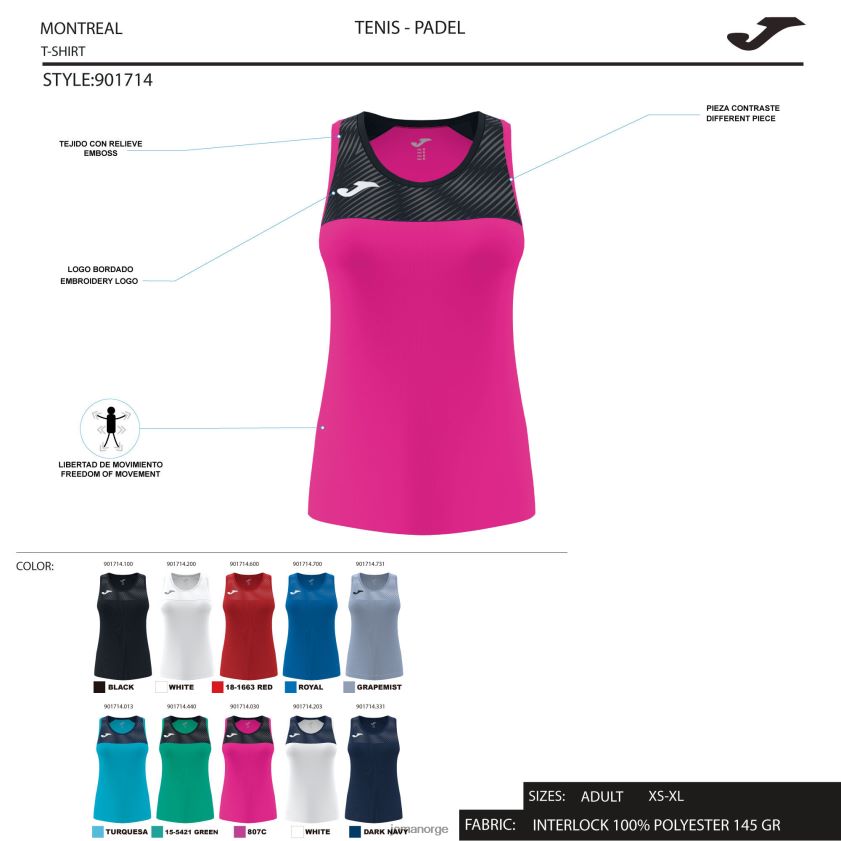 nei Joma tank top montreal fluorescerende rosa svart FBD0T03599 kvinner