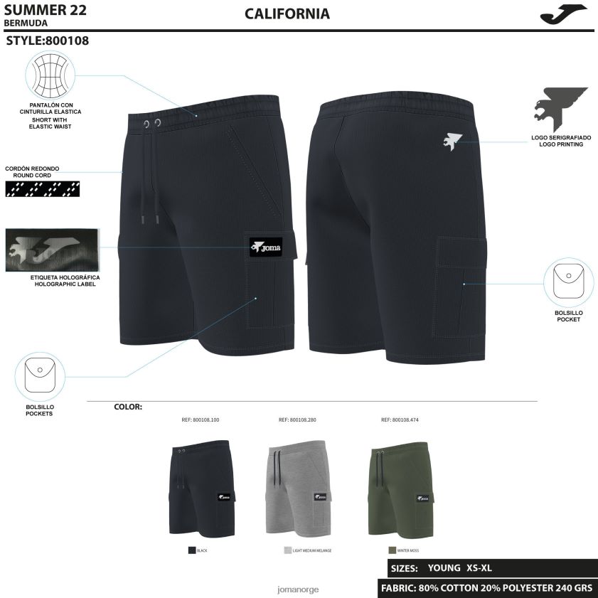 nei Joma bermudashorts california melert grå FBD0T03453 menn