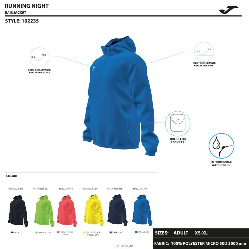 nei Joma regnjakke elite viii fluorescerende gul FBD0T03560 menn