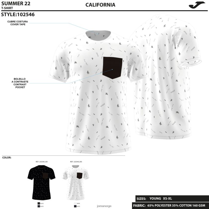 nei Joma skjorte kortermet california hvit FBD0T02995 menn