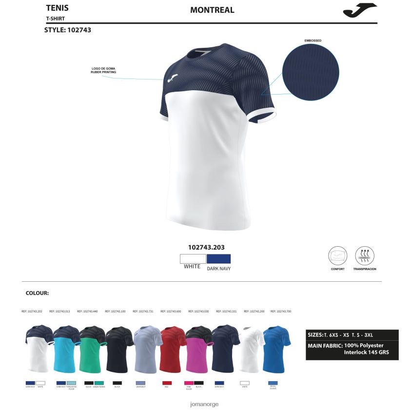 nei Joma skjorte kortermet montreal fluorescerende turkis marineblå FBD0T086 menn