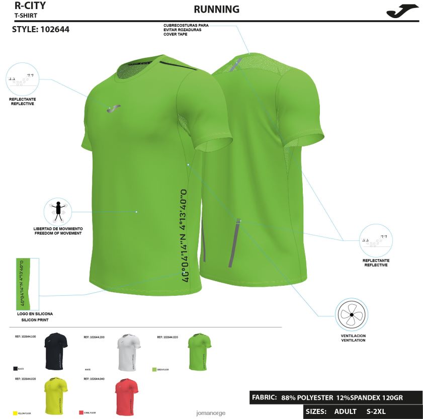nei Joma skjorte kortermet r-city fluorescerende koraller FBD0T02873 menn