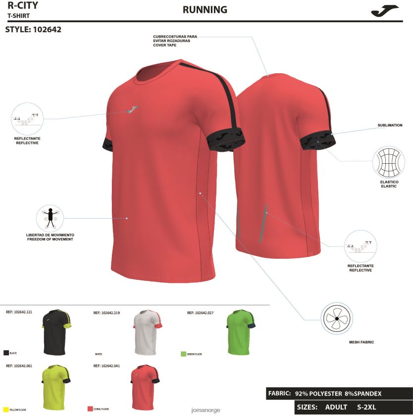 nei Joma skjorte kortermet r-city fluorescerende koraller FBD0T04755 menn