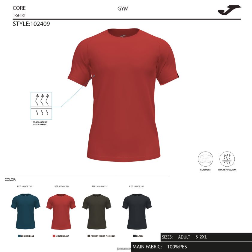 nei Joma skjorte kortermet r-kombi rød FBD0T0955 menn