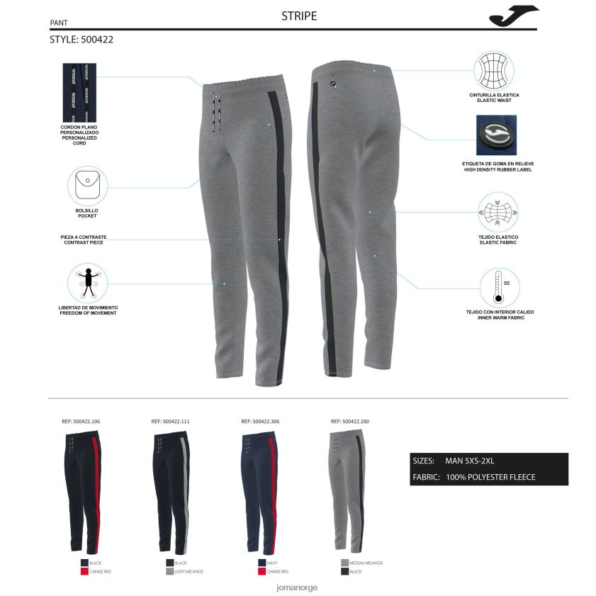 nei Joma lange bukser stripe svart melert grå FBD0T0145 menn