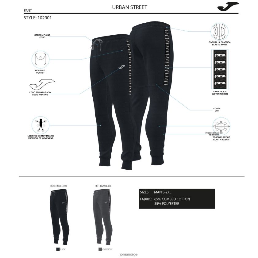 nei Joma lange bukser urban street mørkegrå FBD0T04693 menn