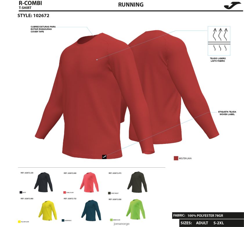 nei Joma langermet skjorte r-kombi rød FBD0T04670 menn