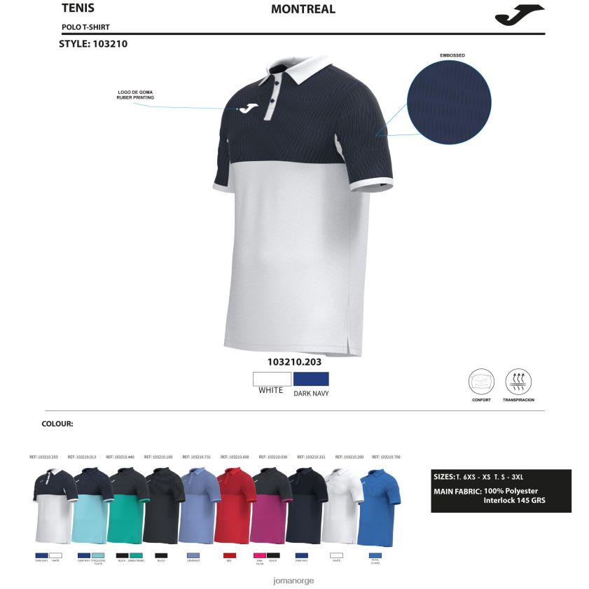nei Joma poloskjorte kortermet montreal hvit marineblå FBD0T0613 menn