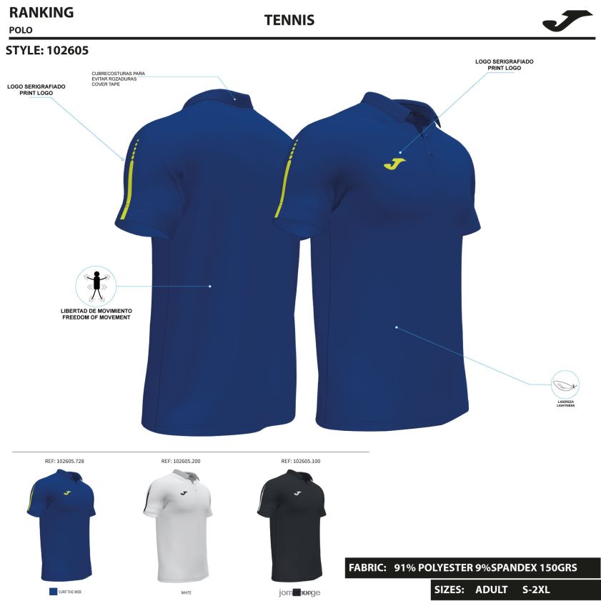 nei Joma poloskjorte kortermet torneo svart FBD0T04658 menn