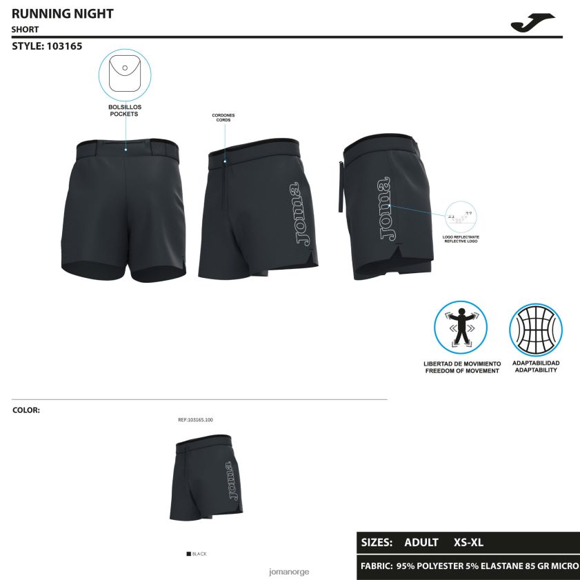 nei Joma shorts r-natt svart FBD0T0210 menn