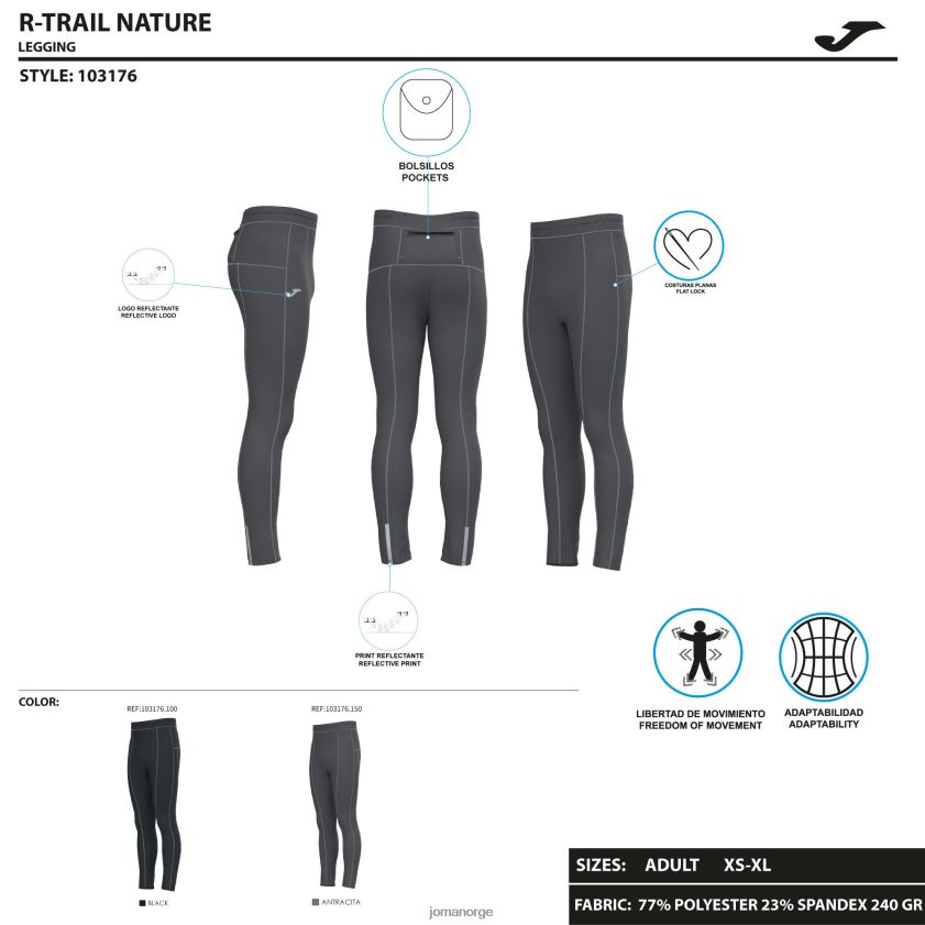 nei Joma lange tights r-natt svart FBD0T04760 menn