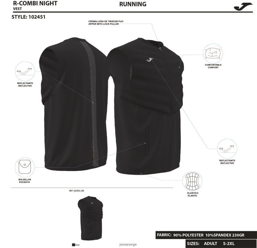 nei Joma vattert vest r-combi svart FBD0T04740 menn