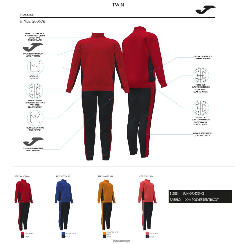 nei Joma treningsdress gutt tvilling fluorescerende korallsvart FBD0T02807