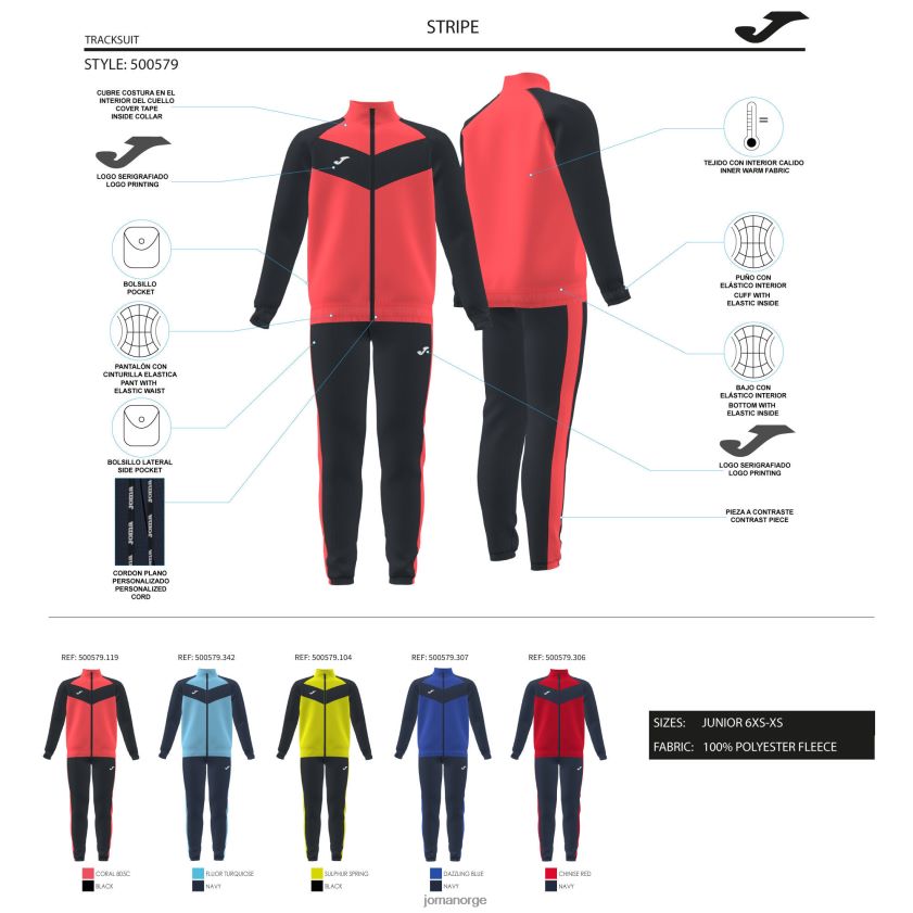 nei Joma treningsdress gutte stripe marineblå fluorescerende turkis FBD0T04078