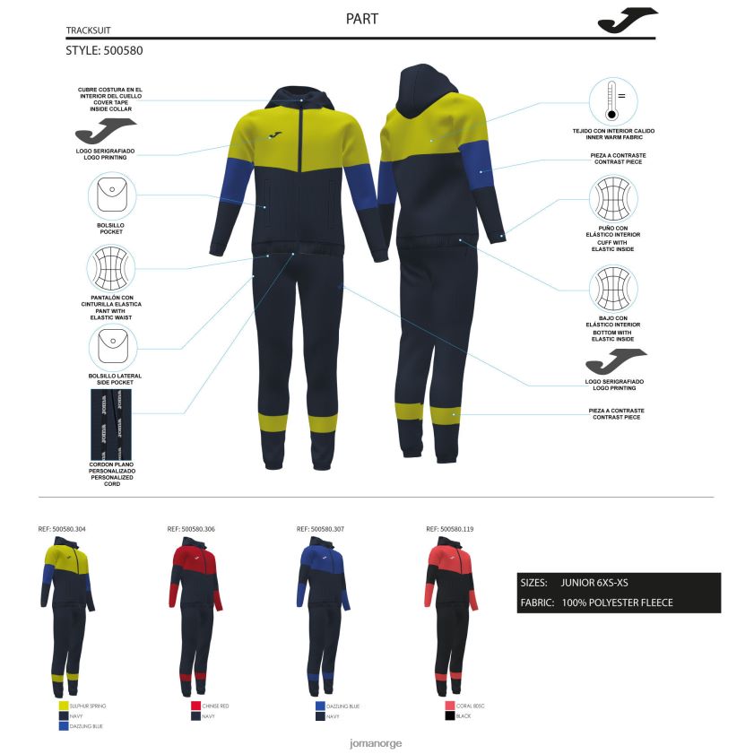 nei Joma treningsdress guttedel svart fluorescerende korall FBD0T02708